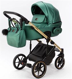 Детская коляска Adamex Lumi Air SE Deluxe 3 в 1 L-SM500 (ИЗУМРУД. ПЕРЛ. КОЖА+ЗОЛОТО РАМА) 348205241 - фото 41303