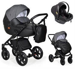 Детская коляска Indigo Mio 3 в 1 Mi 07 черная кожа+черный узор 851448794 - фото 78313