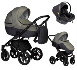 Детская коляска Indigo Mio S 3 в 1 05 т.серая кожа+зеленый 589319786 - фото 78386
