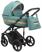 Детская коляска Adamex Rimini Deluxe 2 в 1 RI233 СЕРО-ЗЕЛ,КОЖА+ ЗОЛОТО.ОТДЕЛКА 731490517