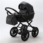 Детская коляска Adamex Chantal Retro Deluxe 2 в 1 C114 (ЧЕРНАЯ 100% КОЖА) 1924381114