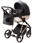 Детская коляска Adamex Quantum Star Deluxe 2 в 1 Q-STAR101-K (ЧЕРН.КОЖА+РОЗОВ.ЗОЛОТО РАМА) 59378826
