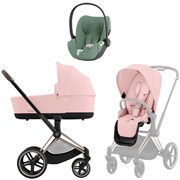 Коляска 3 в 1 Cybex Priam IV Rosegold complete и автокресло Cloud T i-Size Leaf Green Plus Peach Pink 1213054036