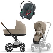 Коляска 3 в 1 Cybex Priam IV Chrome Brown complete и автокресло Aton B2 i-Size Steel Grey Cozy Beige 264634341