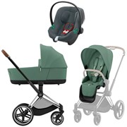 Коляска 3 в 1 Cybex Priam IV Chrome Brown complete и автокресло Aton B2 i-Size Steel Grey Leaf Green 226806427