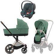 Коляска 3 в 1 Cybex Priam IV Rosegold complete и автокресло Aton B2 i-Size Steel Grey Leaf Green 228969386