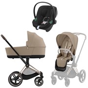 Коляска 3 в 1 Cybex Priam IV Rosegold complete и автокресло Aton B2 i-Size Volcano Black Cozy Beige 1242659493