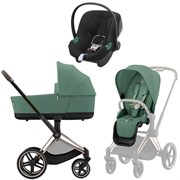 Коляска 3 в 1 Cybex Priam IV Rosegold complete и автокресло Aton B2 i-Size Volcano Black Leaf Green 759698000