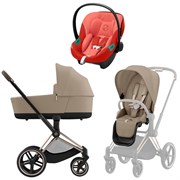 Коляска 3 в 1 Cybex Priam IV Rosegold complete и автокресло Aton S2 i-Size Hibiscus Red Cozy Beige 256873565