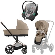 Коляска 3 в 1 Cybex Priam IV Rosegold complete и автокресло Aton S2 i-Size Lava Grey Cozy Beige 876387314