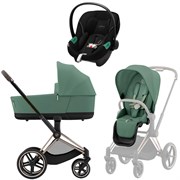 Коляска 3 в 1 Cybex Priam IV Rosegold complete и автокресло Aton S2 i-Size Moon Black Leaf Green 609817859
