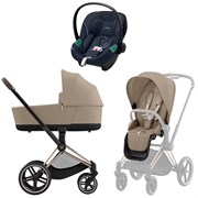 Коляска 3 в 1 Cybex Priam IV Rosegold complete и автокресло Aton S2 i-Size Ocean Blue Cozy Beige 967876090
