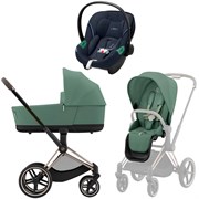 Коляска 3 в 1 Cybex Priam IV Rosegold complete и автокресло Aton S2 i-Size Ocean Blue Leaf Green 826371107