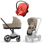 Коляска 3 в 1 Cybex Priam IV Chrome Brown complete и автокресло Aton S2 i-Size Hibiscus Red Cozy Beige 1357127579