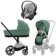 Коляска 3 в 1 Cybex Priam IV Chrome Brown complete и автокресло Aton S2 i-Size Lava Grey Leaf Green 792417344