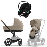 Коляска 3 в 1 Cybex Priam IV Chrome Brown complete и автокресло Aton S2 i-Size Moon Black Cozy Beige 60288617