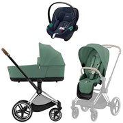 Коляска 3 в 1 Cybex Priam IV Chrome Brown complete и автокресло Aton S2 i-Size Ocean Blue Leaf Green 15303462