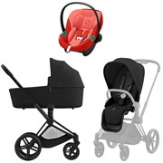 Коляска 3 в 1 Cybex Priam IV Matt Black complete и автокресло Aton S2 i-Size Hibiscus Red Sepia Black 995113026