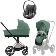 Коляска 3 в 1 Cybex Priam IV Rosegold complete и автокресло Cloud T i-Size Mirage Grey Leaf Green 1822862380