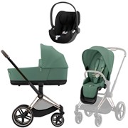Коляска 3 в 1 Cybex Priam IV Rosegold complete и автокресло Cloud T i-Size Sepia Black Leaf Green 1515652105