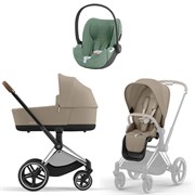 Коляска 3 в 1 Cybex Priam IV Chrome Brown complete и автокресло Cloud T i-Size Leaf Green Plus Cozy Beige 284806343