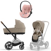 Коляска 3 в 1 Cybex Priam IV Chrome Brown complete и автокресло Cloud T i-Size Peach Pink Plus Cozy Beige 930853379