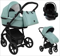 Детская коляска Roan Esso 2025 Кожа 3 в 1 с автокреслом Tutis Elo Lux Black ESSK/214/1 Misti Mint/Grey/руч.Черный 1606965256