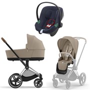 Коляска 3 в 1 Cybex Priam IV Chrome Brown complete и автокресло Aton B2 i-Size Bay Blue Cozy Beige 10477398