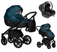 Детская коляска Indigo Mio S 3 в 1 06 черная кожа+изумрудный 1496389339