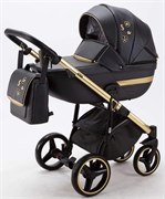 Детская коляска Adamex Cortina Deluxe 3 в 1 CT333 (ЧЕРН.КОЖА+ЗОЛОТ.ОТДЕЛКА+ЗОЛОТО РАМА) 824208795