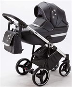 Детская коляска Adamex Cortina Deluxe 3 в 1 CT334 (ЧЕРН.КОЖА+СЕРЕБ.ОТДЕЛКА+ ХРОМ РАМА) 483564171