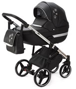 Детская коляска Adamex Cortina Deluxe 3 в 1 CT334/A (ЧЕРН.КОЖА+СЕРЕБ.ОТДЕЛКА+ХРОМ РАМА) 2087178573