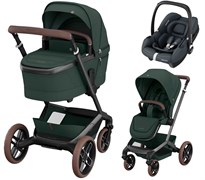 Детская коляска Maxi-Cosi Fame 3 в 1 с автокреслом CabrioFix Essential graphite Twillic Green/зеленый 1029837867